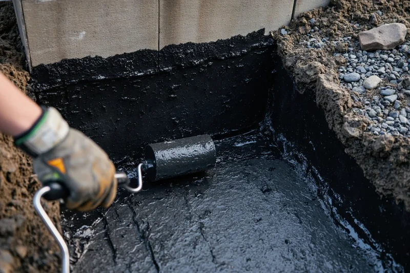 Muro controterra in scavo con impermeabilizzazione bituminosa a rullo